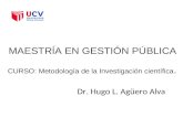 MAESTRÍA EN GESTIÓN PÚBLICA CURSO: Metodología de la Investigación científica. Dr. Hugo L. Agüero Alva.