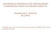 UM MODELO DINÂMICO DE FRAGILIDADE FINANCEIRA PARA ECONOMIA ABERTA Ricardo de F. Summa IE-UFRJ