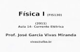 Física I  (FIS130) (2011) Aula 14– Corrente Elétrica Prof.  José Garcia Vivas Miranda