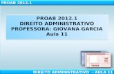 PROAB 2012.1 DIREITO ADMINISTRATIVO PROFESSORA: GIOVANA GARCIA Aula 11