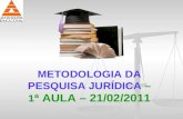 METODOLOGIA DA PESQUISA JURÍDICA  – 1 ª AULA – 21/02/2011