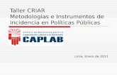 Taller CRIAR Metodologías e Instrumentos de Incidencia en Políticas Públicas