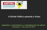 SEMINÁRIO: A PREVIDÊNCIA E A DESONERAÇÃO EM DEBATE Araraquara, 7 de junho de 2013 A Dívida Pública passada a limpo.