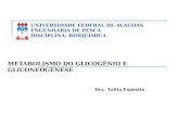 UNIVERSIDADE FEDERAL DE ALAGOAS ENGENHARIA DE PESCA DISCIPLINA: BIOQUIMICA METABOLISMO DO GLICOGÊNIO E GLICONEOGÊNESE Dra. Talita Espósito.