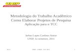 JLCJUNIP - CC&SI - TCC 20111 Metodologia do Trabalho Acadêmico Como Elaborar Projetos de Pesquisa Aplicação para o TCC Jarbas Lopes Cardoso Júnior UNIP,