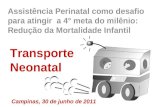 Transporte Neonatal Assistência Perinatal como desafio para atingir a 4° meta do milênio: Redução da Mortalidade Infantil Campinas, 30 de junho de 2011.