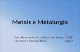 Metais e Metalurgia Eric Alexsander Poscidônio de Souza 18701 Cléderson Vinícios Rosa 18696.