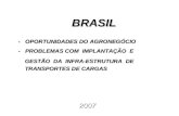 2007 2007 BRASIL - OPORTUNIDADES DO AGRONEGÓCIO - PROBLEMAS COM IMPLANTAÇÃO E GESTÃO DA INFRA-ESTRUTURA DE TRANSPORTES DE CARGAS GESTÃO DA INFRA-ESTRUTURA.