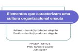 Elementos que caracterizam uma cultura organizacional enxuta PPGEP - UFRGS Prof. Tarcisio Saurin Julho/2007 Juliana – kurek@producao.ufrgs.brkurek@producao.ufrgs.br.
