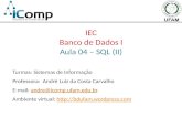 IEC Banco de Dados I Aula 04 – SQL (II) Turmas: Sistemas de Informação Professora: André Luiz da Costa Carvalho E-mail: andre@icomp.ufam.edu.brandre@icomp.ufam.edu.br.