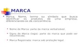 MARCA Marca: Nome, termo ou símbolo que busca identificar os produtos de uma empresa, diferenciando-os da concorrência. Nome de Marca: parte da marca verbalizável.