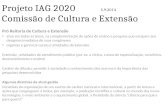 Projeto IAG 2020 5.9.2014 Comissão de Cultura e Extensão Pró Reitoria de Cultura e Extensão atua em todas as áreas, na complementação de ações de ensino.