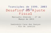 Desafios do Ajuste Fiscal Mansueto Almeida - 27 de Março de 2015 Transições de 1999, 2003 e 2015 Seminário Casa das Garças – Rio de Janeiro.
