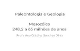 Paleontologia e Geologia Mesozóico 248,2 a 65 milhões de anos Profa Ana Cristina Sanches Diniz.