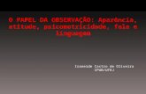 O PAPEL DA OBSERVAÇÃO: Aparência, atitude, psicomotricidade, fala e linguagem Iraneide Castro de Oliveira IPUB/UFRJ.