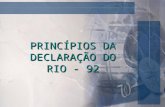 PRINCÍPIOS DA DECLARAÇÃO DO RIO - 92. Princípio 1 Os seres humanos estão no centro das preocupações com o desenvolvimento sustentável. Têm direito a uma.