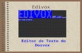 Edivox Editor de Texto do Dosvox. Entrando no Edivox Para usar o Edivox, estando na janela principal do Dosvox, basta pressionar a letra E ou andar com.