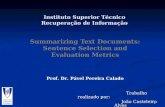 1 Summarizing Text Documents: Sentence Selection and Evaluation Metrics Trabalho realizado por: Trabalho realizado por: João Casteleiro Alves João Casteleiro.