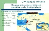 Os maiores comerciantes marítimos da Antiguidade Civilização fenícia 1. Aspectos geográficos: litoral com portos naturais, uma vasta floresta de Cedro.