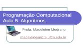 Programação Computacional Aula 5: Algoritmos Profa. Madeleine Medrano madeleine@icte.uftm.edu.br madeleine@icte.uftm.edu.br.