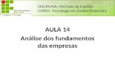 AULA 14 Análise dos fundamentos das empresas DISCIPLINA: Mercado de Capitais CURSO: Tecnólogo em Gestão Financeira.