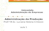 Unicastelo Administração de Empresas Administração da Produção Prof.ª M.Sc. Luciana Helena Crnkovic aula 1.