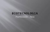 Professora: Teca. A definição ampla de Biotecnologia é o uso de organismos vivos ou parte deles, para a produção de bens de serviços. Nesta definição.