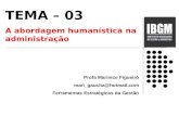 Profa Marinice Figueiró mari_gaucha@hotmail.com Ferramentas Estratégicas da Gestão TEMA – 03 A abordagem humanística na administração.