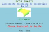 ECOS BRASIL Associação Ecológica de Cooperação Social ECOS BRASIL Audiência Pública - ZEPA ILHA DO ZECA Câmara Municipal do Recife Maio - 2013.