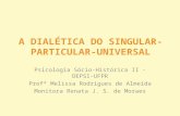 A DIALÉTICA DO SINGULAR- PARTICULAR-UNIVERSAL Psicologia Sócio-Histórica II - DEPSI-UFPR Profª Melissa Rodrigues de Almeida Monitora Renata J. S. de Moraes.