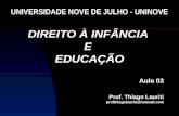 DIREITO À INFÂNCIA EEDUCAÇÃO Aula 03 Prof. Thiago Lauriti profthiagolauriti@hotmail.com UNIVERSIDADE NOVE DE JULHO - UNINOVE.