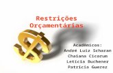 Restrições Orçamentárias Acadêmicos: André Luiz Scharan Chaiana Cicorum Letícia Buchener Patrícia Guerez.