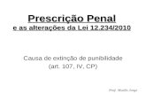 Prescrição Penal e as alterações da Lei 12.234/2010 Causa de extinção de punibilidade (art. 107, IV, CP) Prof. Murilo Jorge.