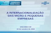 A INTERNACIONALIZAÇÃO DAS MICRO E PEQUENAS EMPRESAS ENCOMEX SP 22 de outubro de 2009.