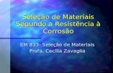 Seleção de Materiais Segundo a Resistência à Corrosão EM 833- Seleção de Materiais Profa. Cecília Zavaglia.
