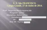 Profª. Regente:Maria Aparecida Progetec: Júnior Disciplina: Matemática Estudantes: Nº.: Ano: 6º Turma:
