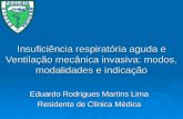 Insuficiência respiratória aguda e Ventilação mecânica invasiva: modos, modalidades e indicação Eduardo Rodrigues Martins Lima Residente de Clínica Médica.