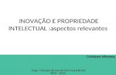 INOVAÇÃO E PROPRIEDADE INTELECTUAL :aspectos relevantes Cristiane Minowa Fesp / Câmara de Comércio França Brasil Abril - 2012.