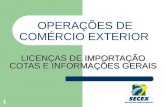 OPERAÇÕES DE COMÉRCIO EXTERIOR LICENÇAS DE IMPORTAÇÃO COTAS E INFORMAÇÕES GERAIS 1.