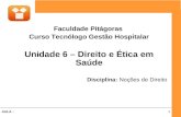1AULA : Faculdade Pitágoras Curso Tecnólogo Gestão Hospitalar Unidade 6 – Direito e Ética em Saúde Disciplina: Noções de Direito.