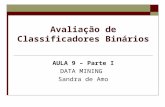Avaliação de Classificadores Binários AULA 9 – Parte I DATA MINING Sandra de Amo.