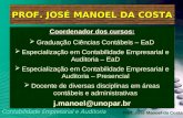 Prof. José Manoel da Costa PROF. JOSÉ MANOEL DA COSTA Coordenador dos cursos:  Graduação Ciências Contábeis – EaD  Especialização em Contabilidade Empresarial.