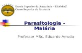 Parasitologia - Malária Professor MSc. Eduardo Arruda Escola Superior da Amazônia – ESAMAZ Curso Superior de Farmácia.