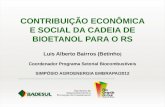 CONTRIBUIÇÃO ECONÔMICA E SOCIAL DA CADEIA DE BIOETANOL PARA O RS Luis Alberto Bairros (Betinho ) Coordenador Programa Setorial Biocombustíveis SIMPÓSIO.