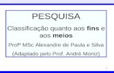 1 PESQUISA Classificação quanto aos fins e aos meios Profº MSc Alexandre de Paula e Silva (Adaptado pelo Prof. André Moniz)