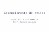 Gerenciamento de crises Prof. Dr. Julio Barbosa Prof. Carmen Vazquez.