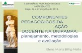 Elena Maria Billig Mello II SEMINÁRIO PARA PROFESSORES INGRESSANTES Bagé, 26 e 27 de julho de 2011. COMPONENTES PEDAGÓGICOS DA AÇÃO DOCENTE NA UNIPAMPA: