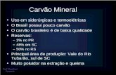 Carvão Mineral Uso em siderúrgicas e termoelétricas O Brasil possui pouco carvão O carvão brasileiro é de baixa qualidade Reservas: –2% no PR –48% em SC.
