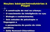Noções básicas/introdutórias à Piaget  A construção do real na criança;  O nascimento da Inteligência na cça;  Biologia e conhecimento;  Seis estudos.
