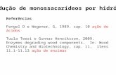 Produção de monossacarídeos por hidrólise Referências Fengel D e Wegener, G, 1989. cap. 10 ação de ácidos Tuula Teeri e Gunnar Henriksson, 2009. Enzymes.